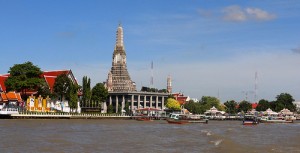 View of Chao Phraya River and Wat Arun Temple in Bangkok