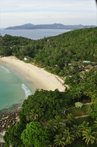 A Shot of Pansea Beach, The Surin Phuket is on the right and the Amanpuri at the bottom end of the beach