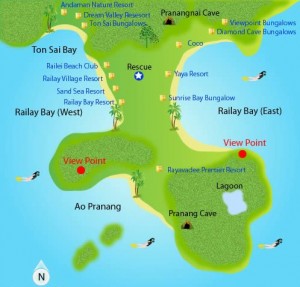 Map of Railay Beach in Krabi