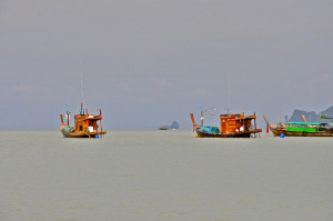A Shot of Fishermen at Sea in Krabi