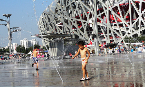 Photo of Water Cube Fountains and Bird's Nest (National Olympic Stadium), Beijing, China