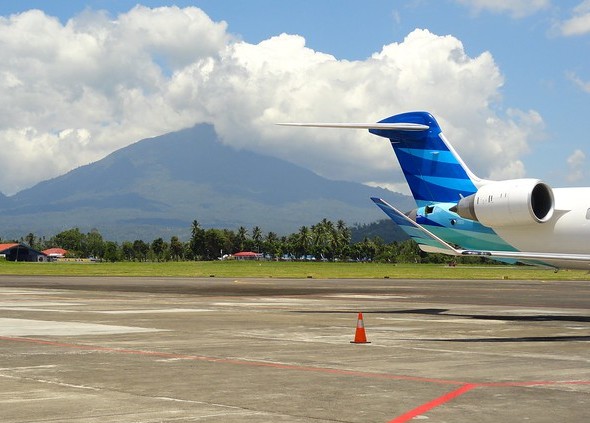 Manado Airport and Gunung Klabat Volcano, North Sulawesi, Indonesia