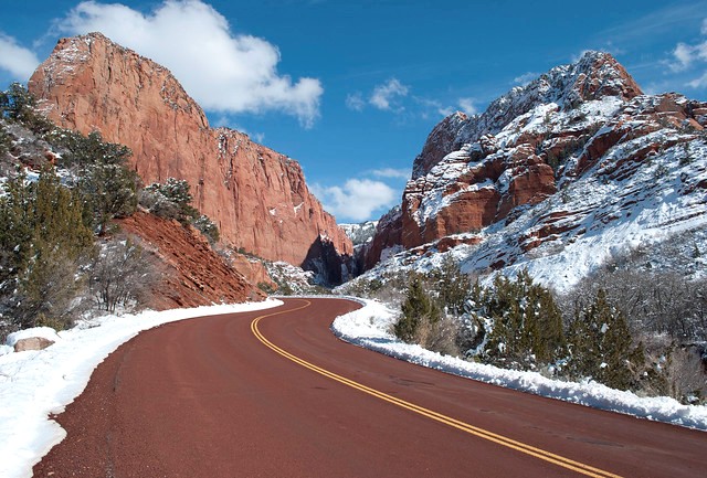 Kolob Canyons Road after a Snow Winter Storm, Zion National Park, Utah