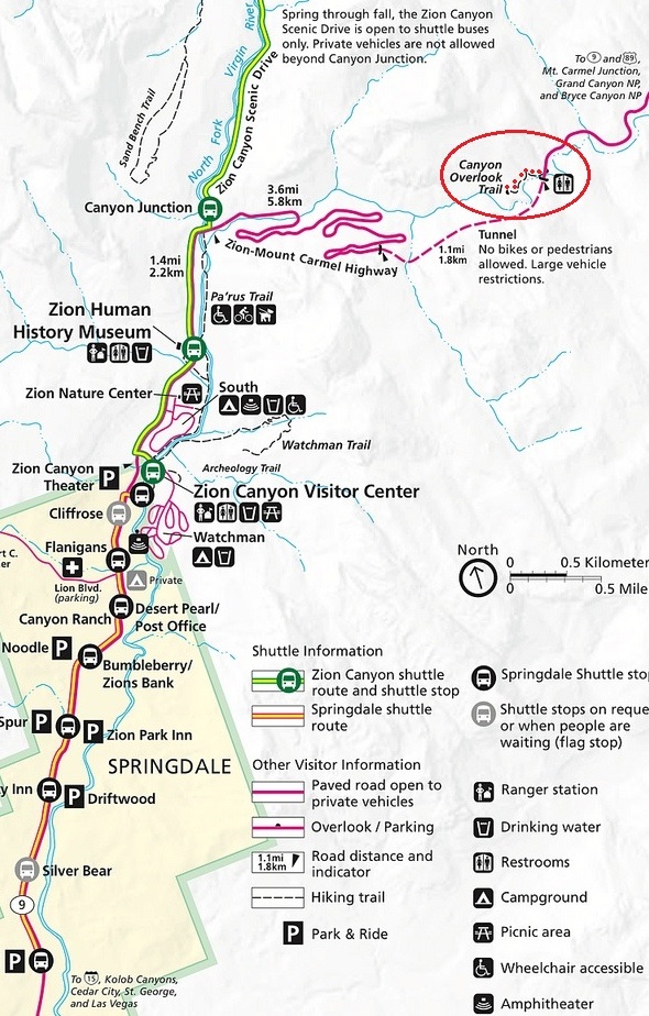 Canyon Overlook Trail Map, Zion National Park, Utah