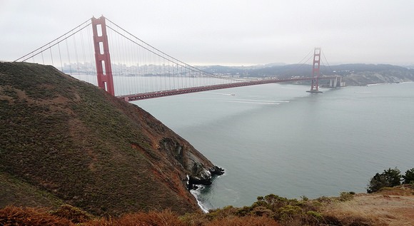 Golden Gate Bridge from the hill on the North Side of San Francisco Bay, California