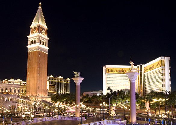 Venetian and Mirage with Caesar Palace in Background, Las Vegas, Nevada, USA