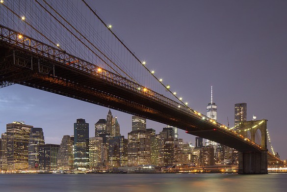 Evening Cruise with Brooklyn Bridge, Lower Manhattan and Freedom Tower, New York City, New York, USA