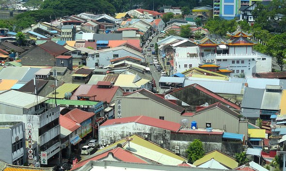 Carpenter Street and the Historic District from The Waterfront Hotel, Kuching, Sarawak, Malaysian Borneo