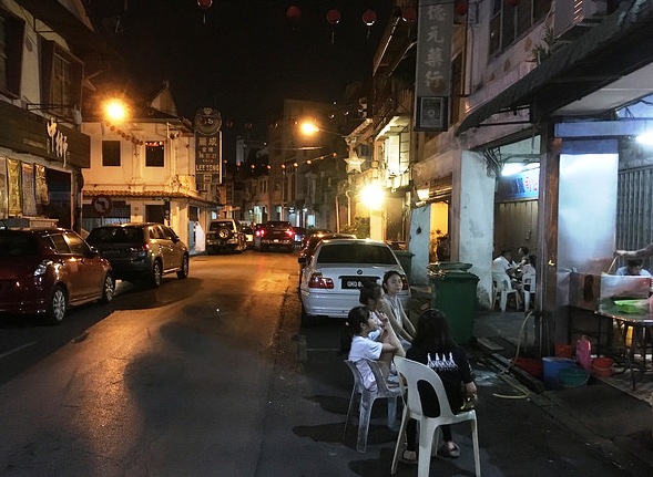 View of Carpenter Street at Night, Historic District, Kuching, Sarawak, Malaysian Borneo