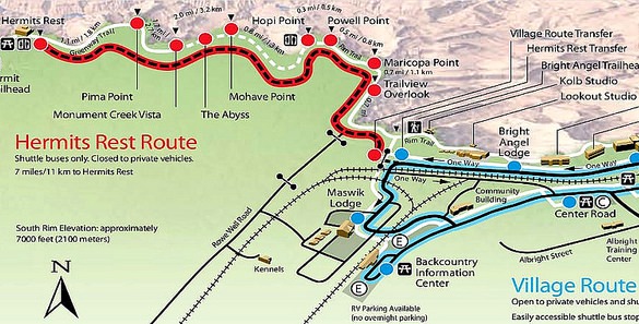 National Park Service Hermit Road Map, Grand Canyon National Park, Arizona