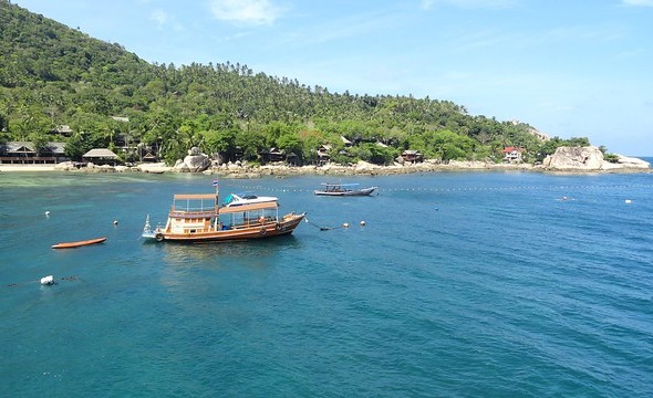 Approaching Mae Haad Bay in Koh Tao Aboard Lomprayah High Speed Ferry, Thailand