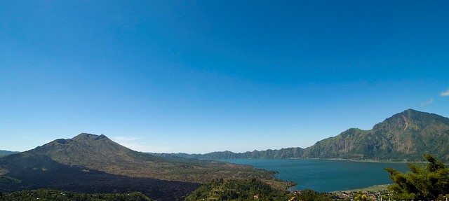 Gunung Batur Volcano (on the left) and Gunung Abang (on the right) with Danau Batur (in the middle), Bali, Indonesia