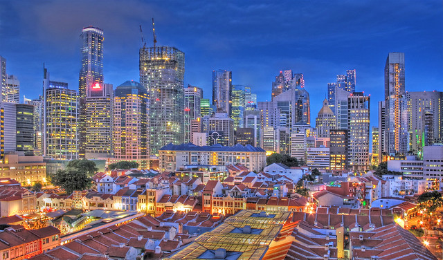 Chinatown with Central Business District in Background, Singapore,