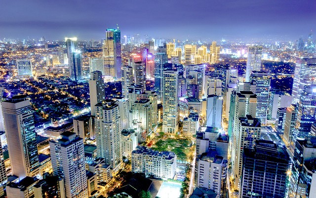 Makati Skyline at Night, Manila, The Philippines