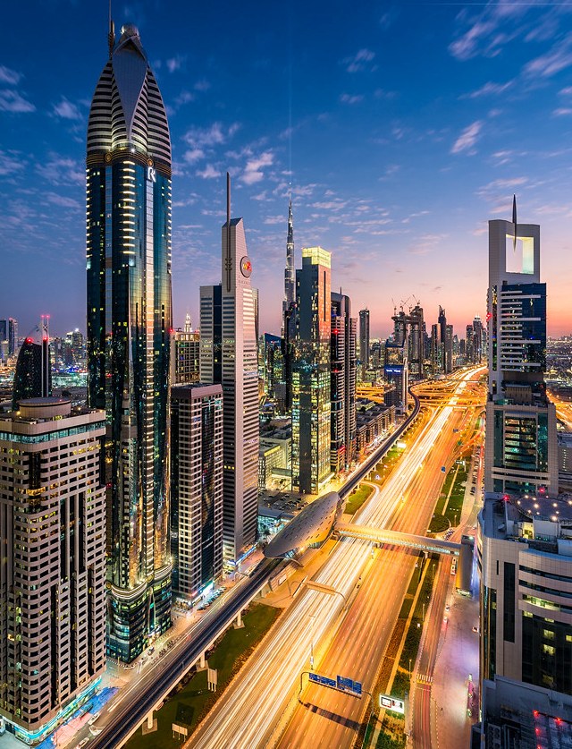 Sheikh Zayed Road and the Skyline View of Dubai, UAE