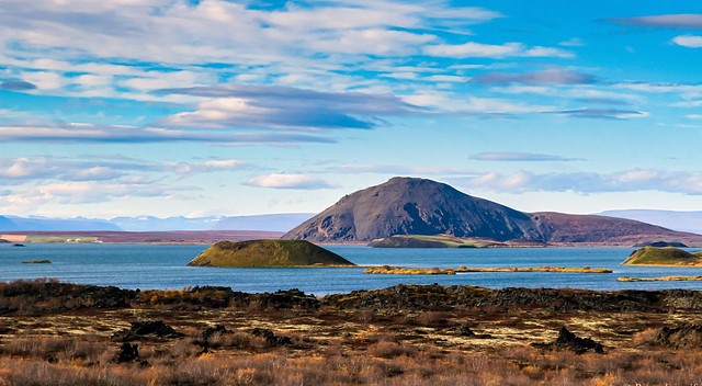 Driving on the Shores of Mývatn Lake, North Iceland
