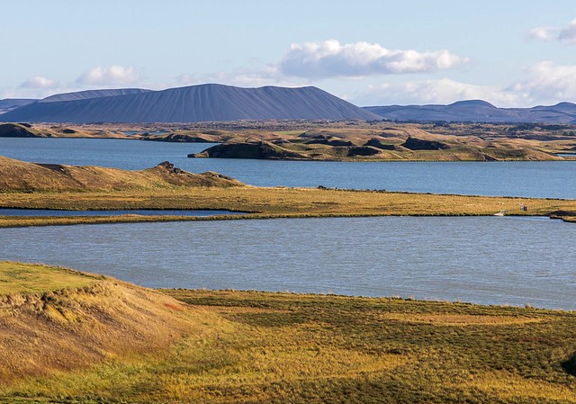 View from the South end of Mývatn Lake with Hverfjall Crater in Background, North Iceland