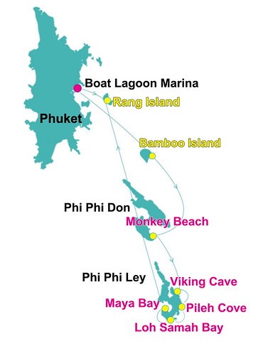 Phi Phi Island Amazing Canoeing Tour Map