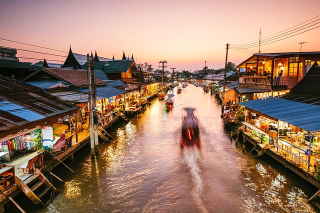 Amphawa Riverside Market at Sunset, Thailand