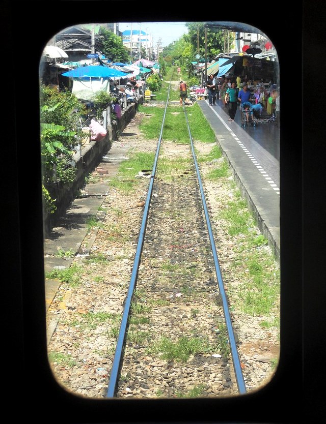 View from the Front Car of Maeklong Railway Train, Thailand