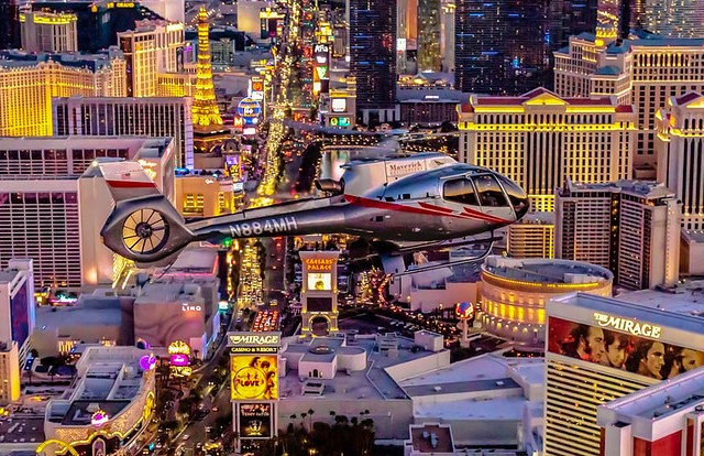 Maverick Helicopter Flying Above The Strip, Las Vegas, Nevada, United States