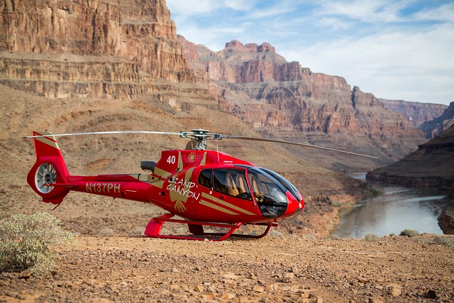 Helicopter at the Bottom of the Canyon, Grand Canyon West, Hualapai Indian Reservation, Arizona, United States