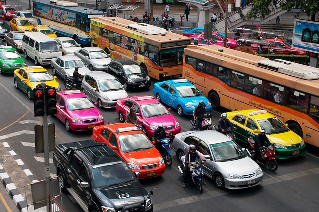 Buses and Colorful Taxis, Bangkok, Thailand