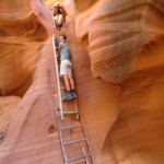 In discesa dalla dryfall… Down the Ladder at the Dryfall of Waterholes Canyon near Page in Arizona