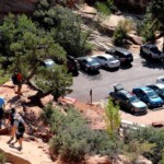 Canyon Overlook Trailhead Parking lots at Canyon Overlook Trailhead in Zion National Park in Utah