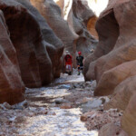 A sorpresa appare qualcuno... A family group inside Willis Creek Slot Canyon in Grand Staircase Escalante NM in Utah