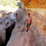 Sulla cengia… Walking close to the Fall in Willis Creek Canyon in Grand Staircase Escalante NM in Utah