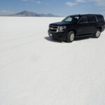 E’ ora di andare Back to our car and leaving Bonneville Salt Flats near Wendover Utah United States of America