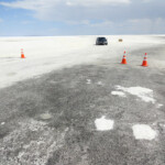 Ci siamo... Start of the salt surface at the end of the Access Road at Bonneville Salt Flats near Wendover Utah United States of America