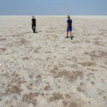 Noi invece continuiamo After the end of the traces in Badwater Salt Flats Death Valley National Park California USA