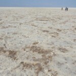 Qui finiscono le tracce... End of the traces at half mile of Badwater Salt Flats Hike Death Valley National Park California USA