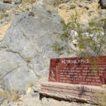 Un cippo annuncia i petroglifici Petroglyphs in Titus Canyon in Death Valley National Park California