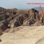 Ecco il sentiero che scende nelle Badlands From Zabriskie Point looking North Death Valley National Park California USA