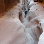 Going Down the Second Slot Section of Little Wild Horse Canyon in the San Rafael Swell Utah USA