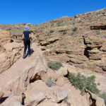 Passing to the left of the Dryfall near the Meeting Point of Bell with Little Wild Horse Canyon in the San Rafael Swell Utah USA