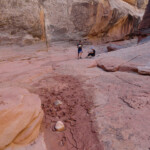 Pic nic between the Second and the Third Slot inside Little Wild Horse Slot Canyon San Rafael Swell Utah USA