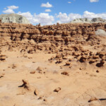 Looking for the passage between Valley 1 and Valley 2 in Goblin Valley State Park Utah USA