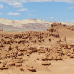View of San Rafael Swell from Goblin Valley State Park Utah USA